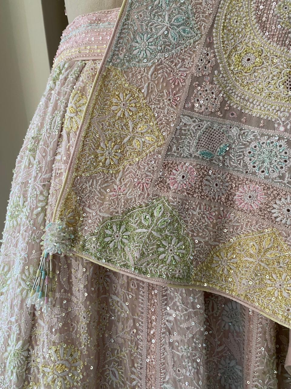 Onion Pink Georgette Chikankari Lehenga Set