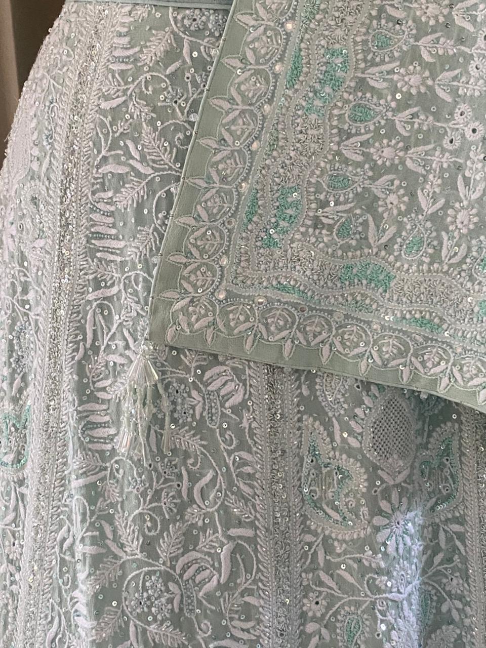 Sea Green Georgette Chikankari Lehenga Set