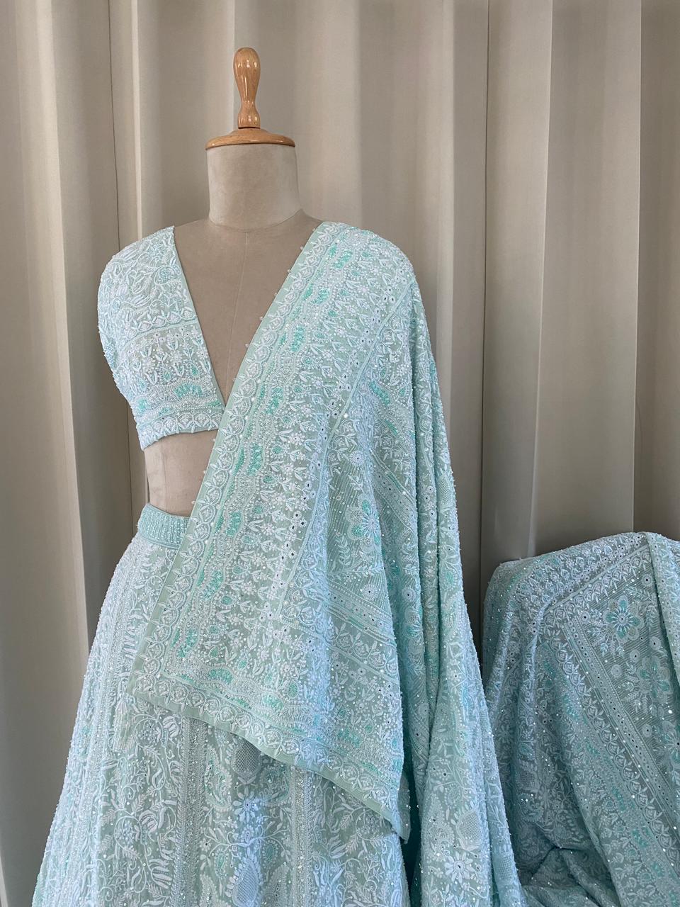 Sea Green Georgette Chikankari Lehenga Set