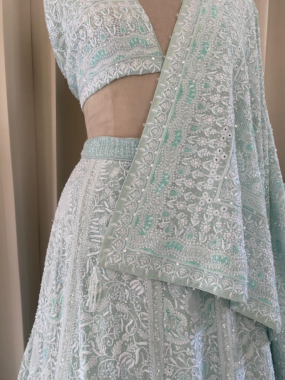 Sea Green Georgette Chikankari Lehenga Set