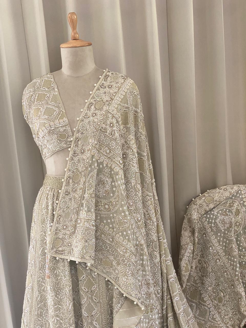 Sage Green Georgette Chikankari Lehenga Set