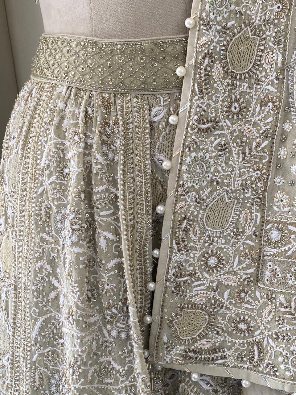 Sage Green Georgette Chikankari Lehenga Set