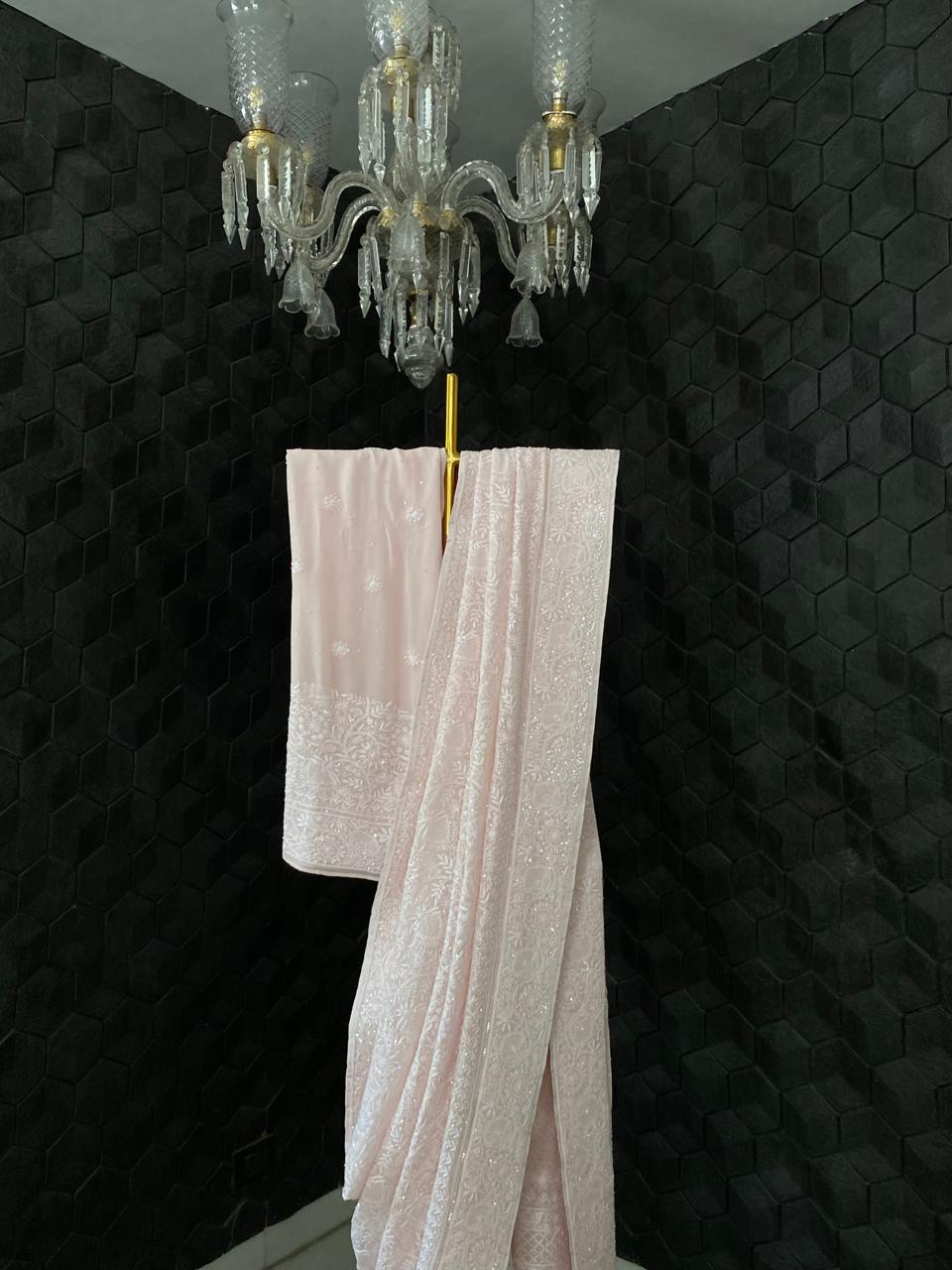 Blush Pink Georgette Saree with Tassels