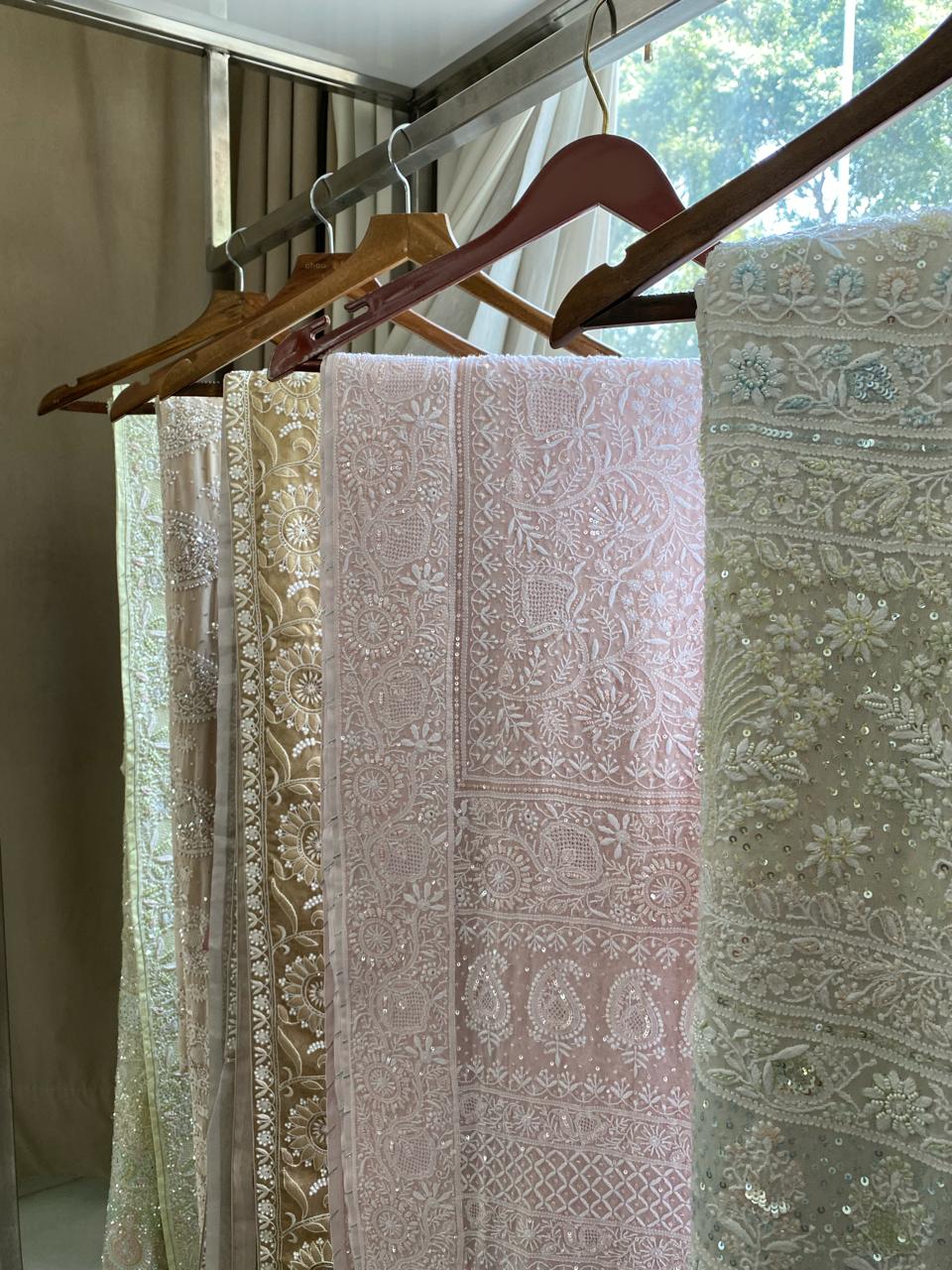 Blush Pink Georgette Saree with Tassels