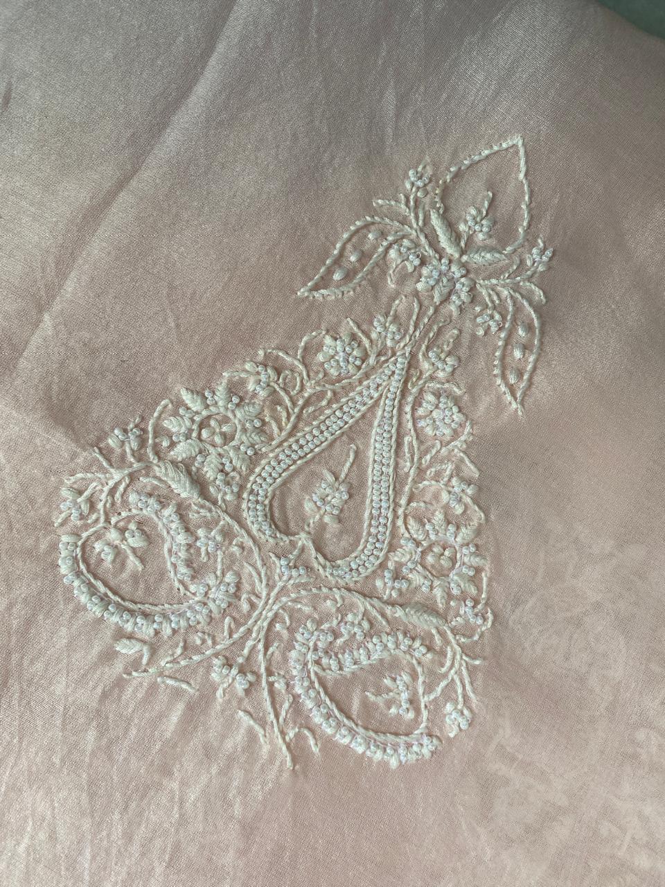 Pink Mul Chanderi Chikankari Mens Kurta