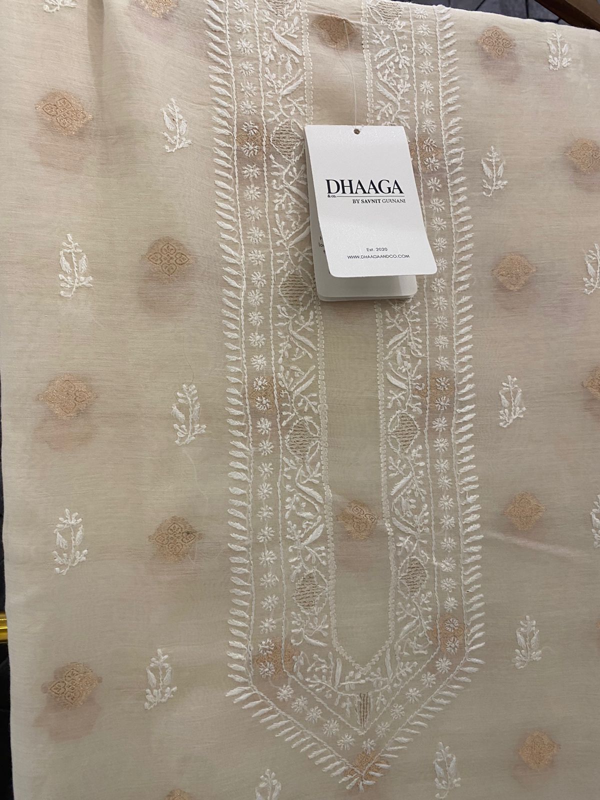 Beige Mul Chanderi Chikankari Mens Kurta