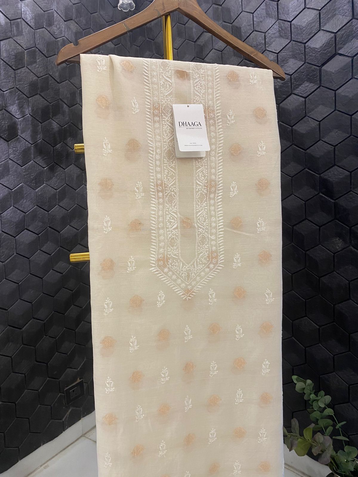 Beige Mul Chanderi Chikankari Mens Kurta
