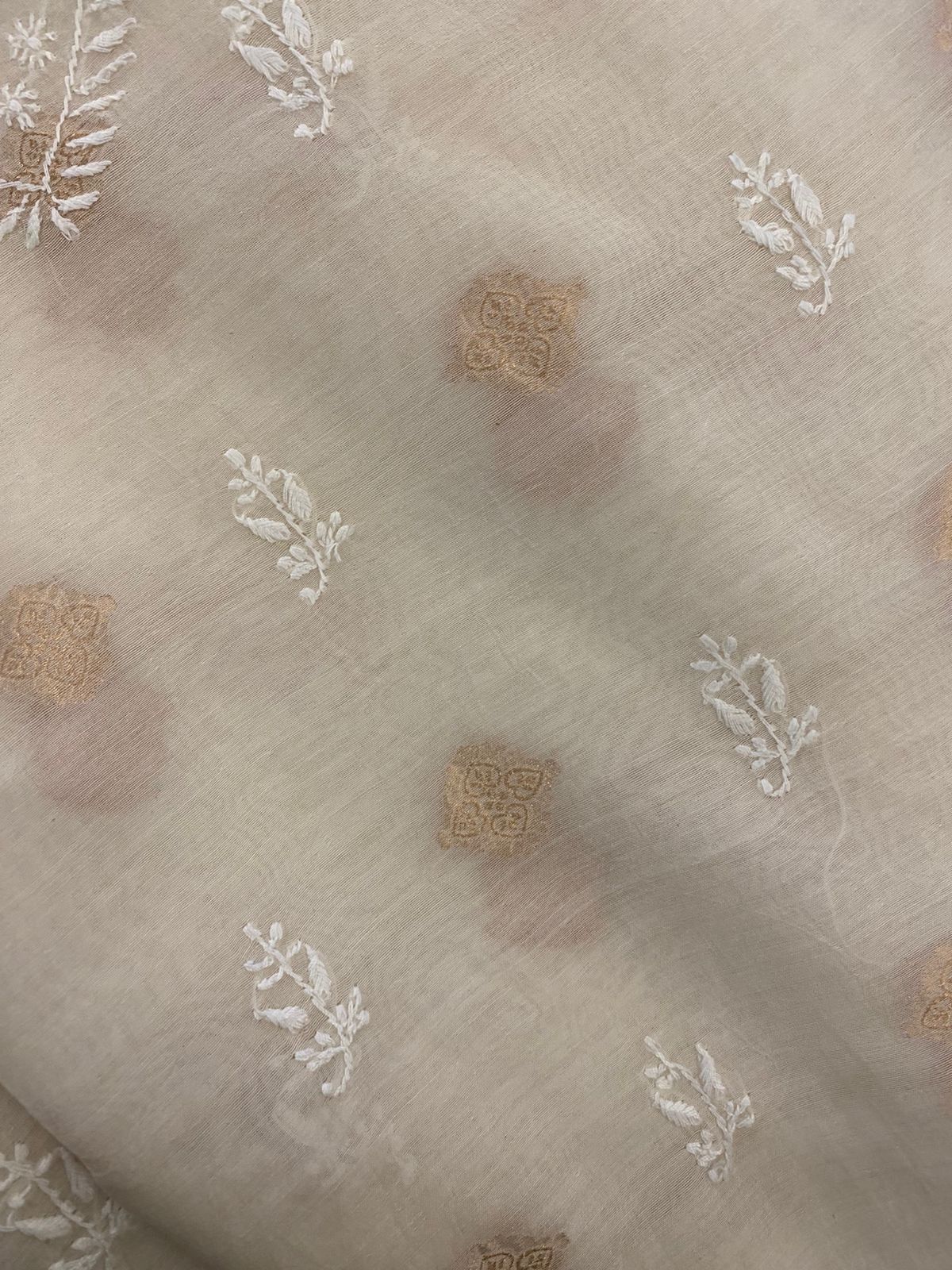 Beige Mul Chanderi Chikankari Mens Kurta