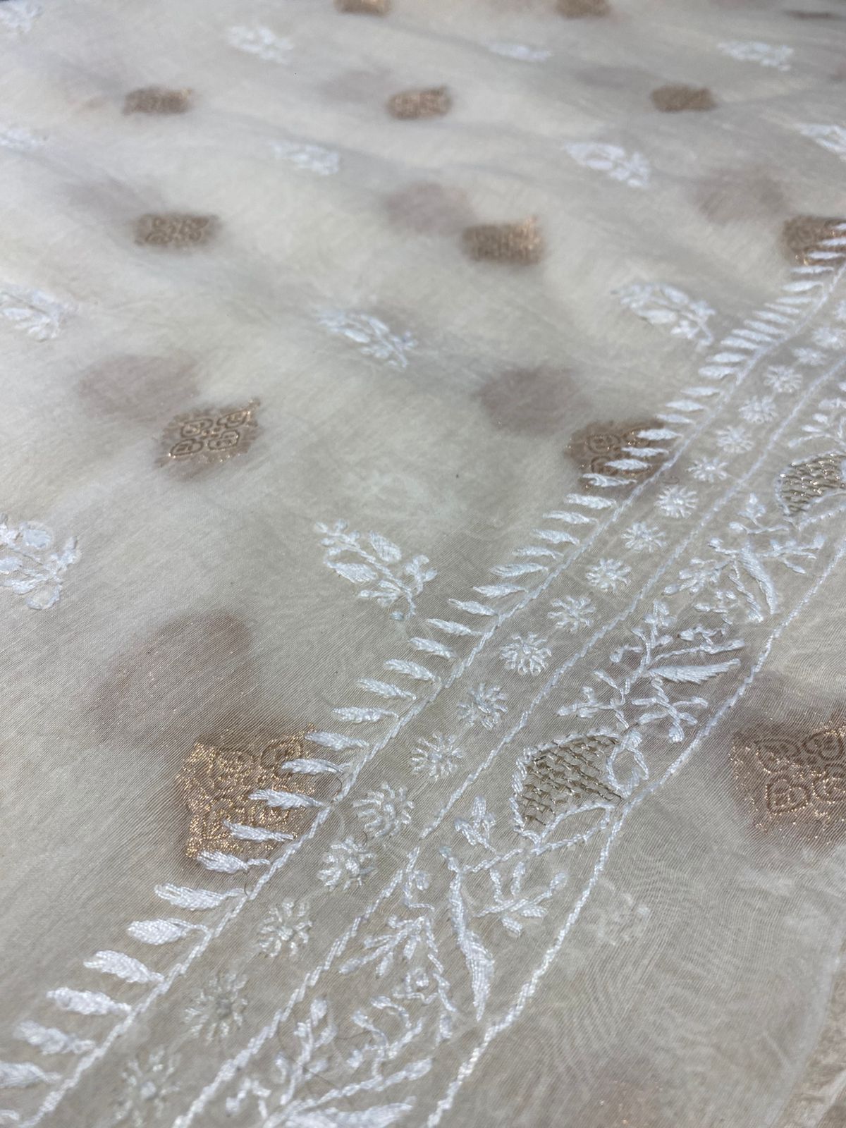 Beige Mul Chanderi Chikankari Mens Kurta