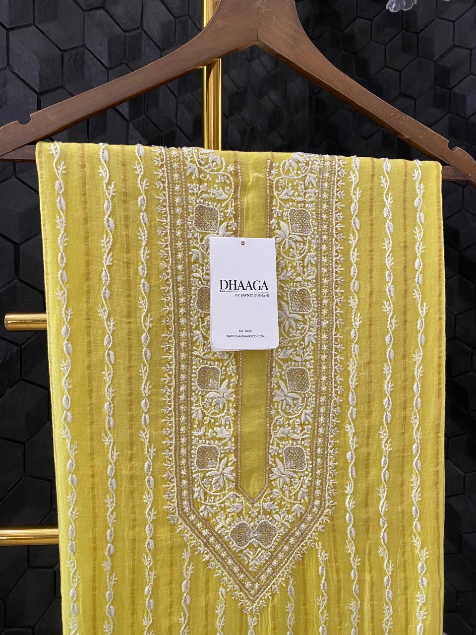 Yellow Mul Chanderi Chikankari Mens kurta