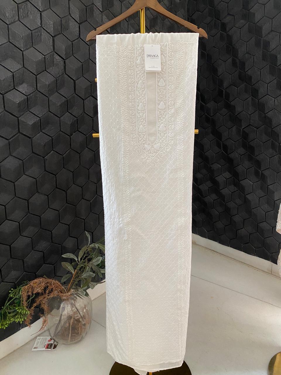 Ivory chanderi chikankari men kurta