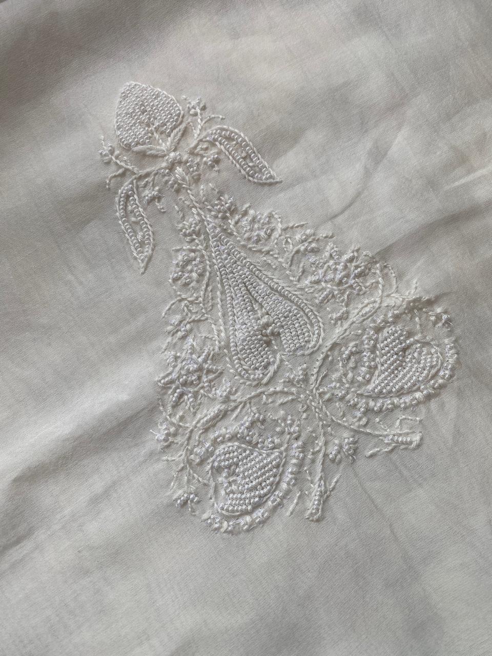 Ivory chanderi chikankari men kurta