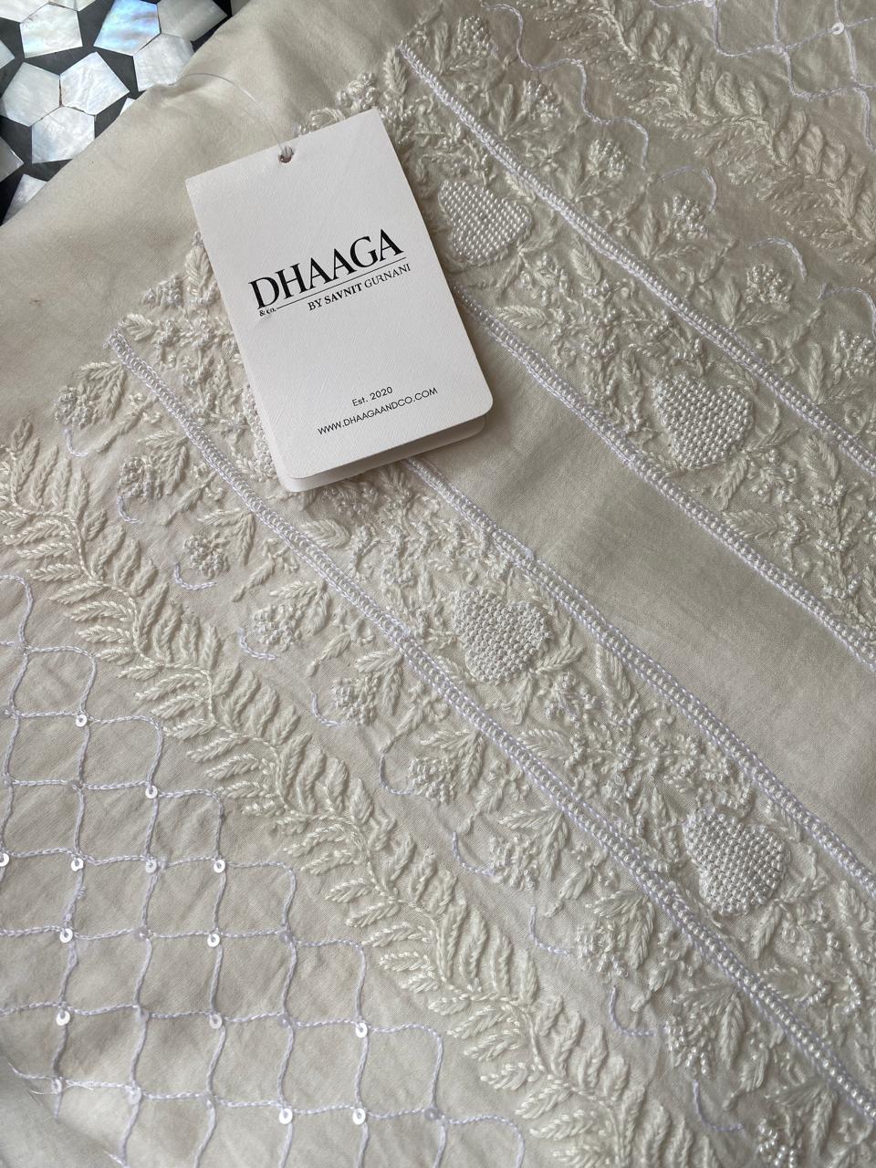 Ivory chanderi chikankari men kurta