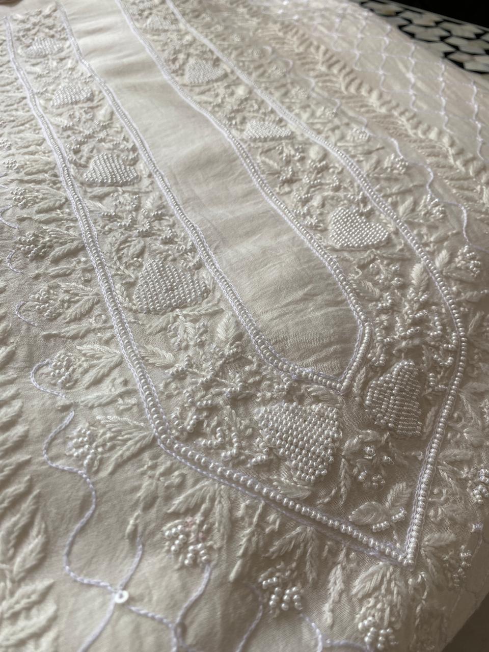 Ivory chanderi chikankari men kurta