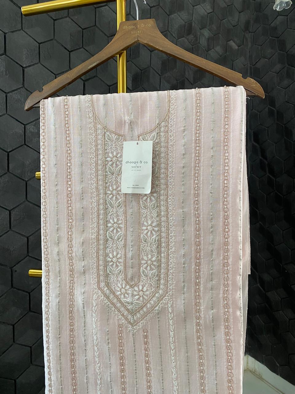Blush Pink Mul Chanderi Chikankari Men's Kurta