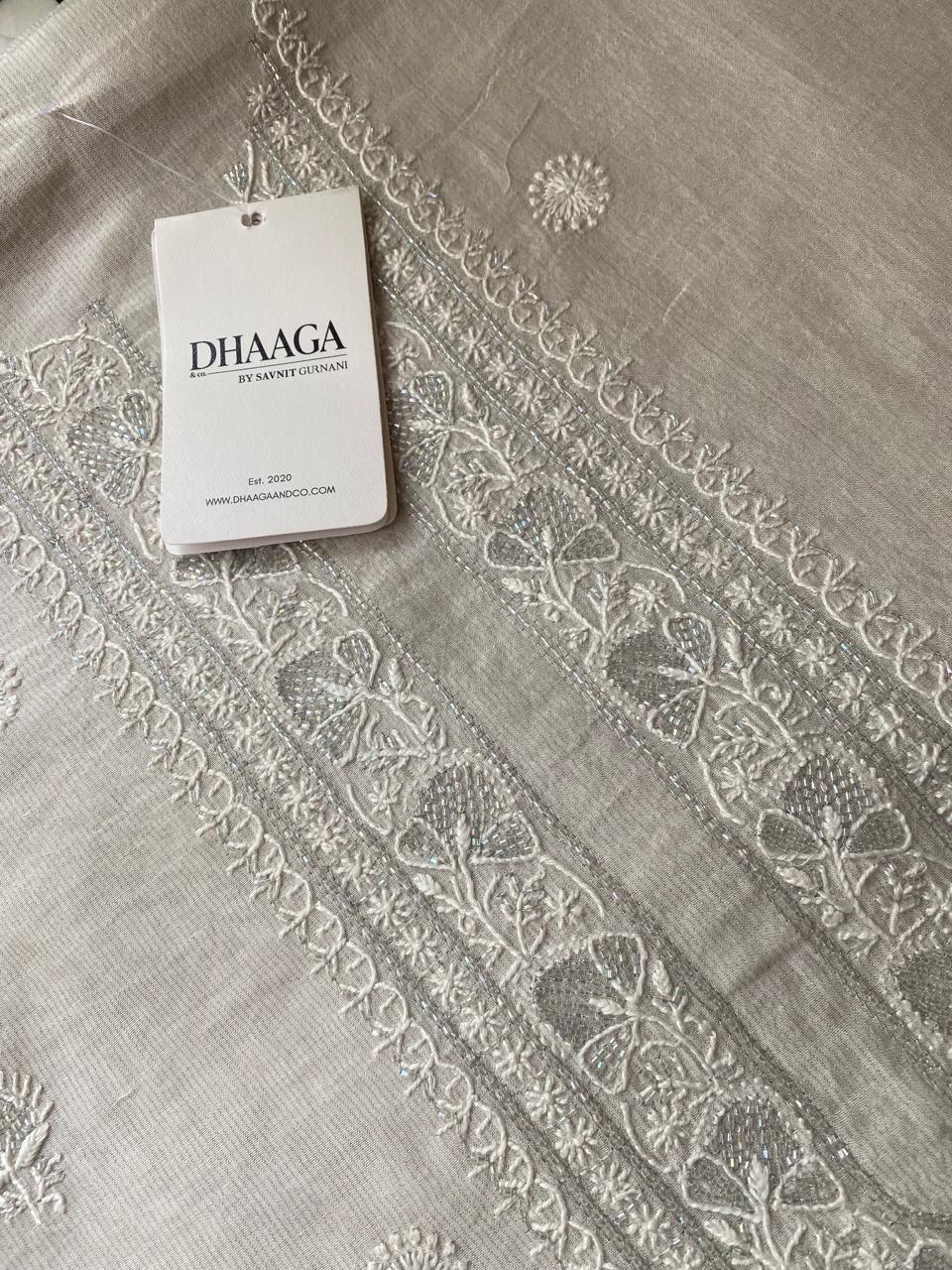 Silver Tissue Chikankari Mens Kurta