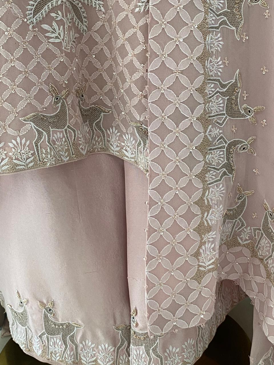 Pink Georgette Kasab Jaal & Zardozi Deer Kurta Set