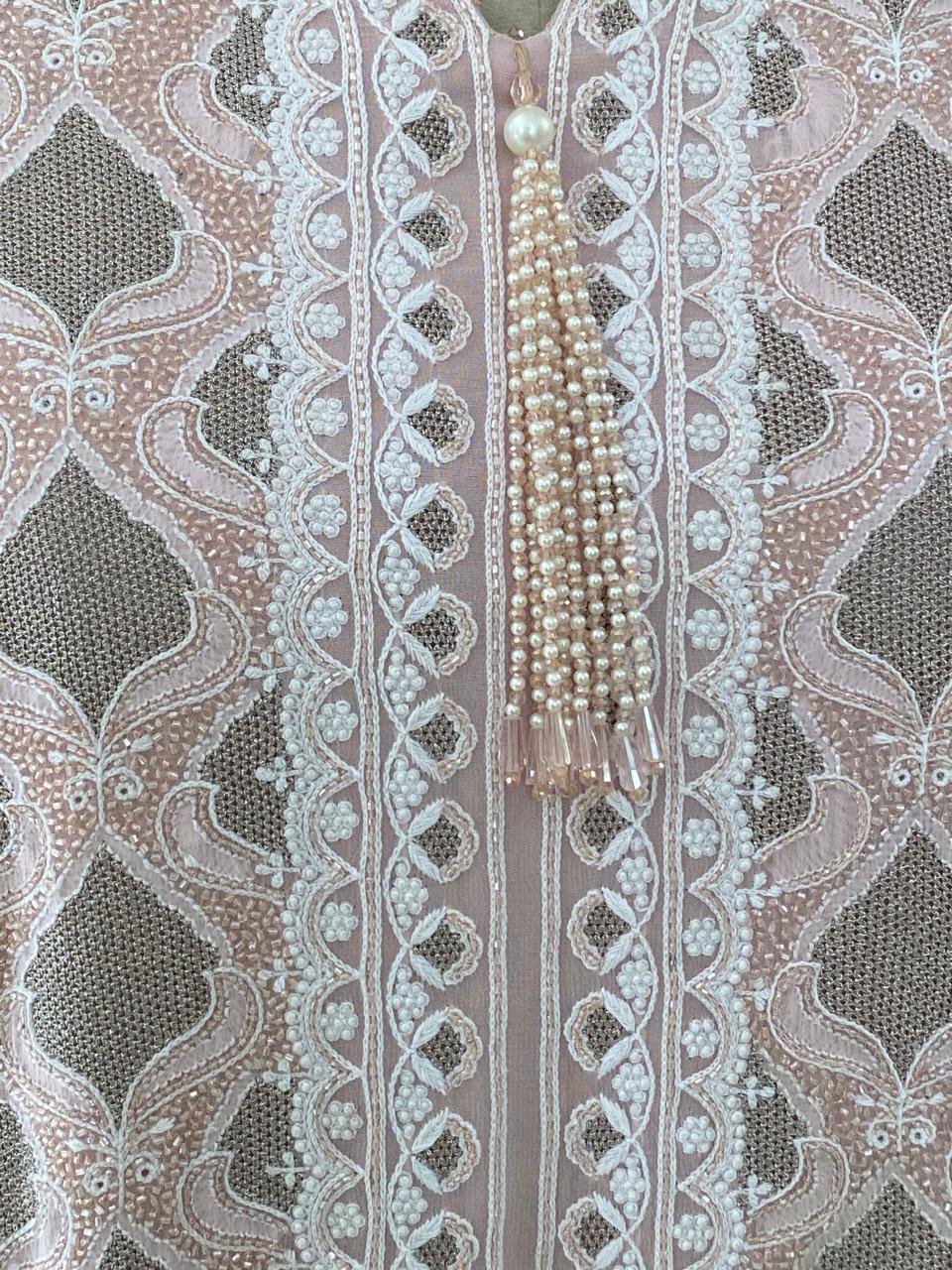 Pink Georgette Kasab Jaal & Zardozi Deer Kurta Set