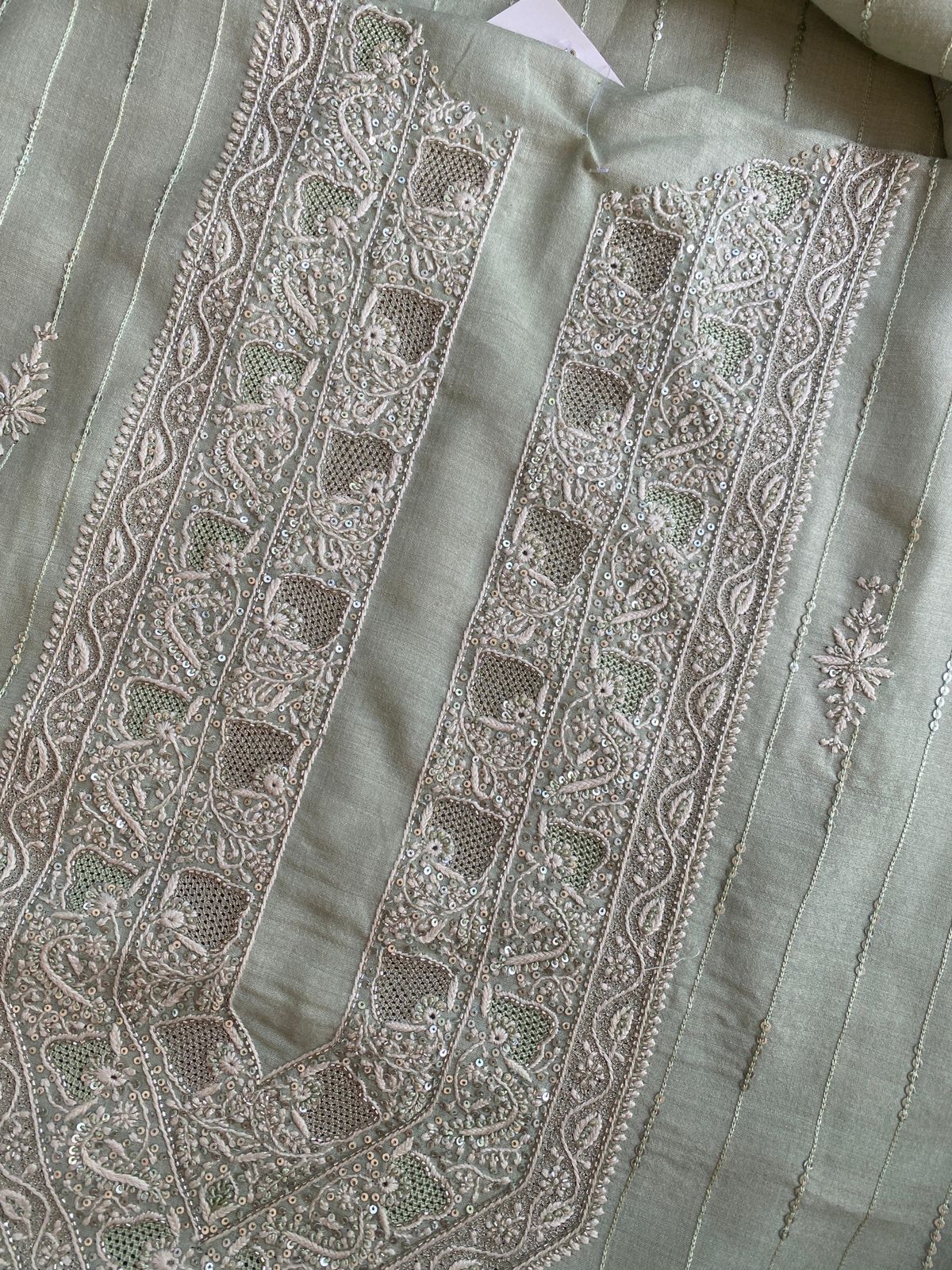 Green Moonga Silk Chikankari Mens Kurta