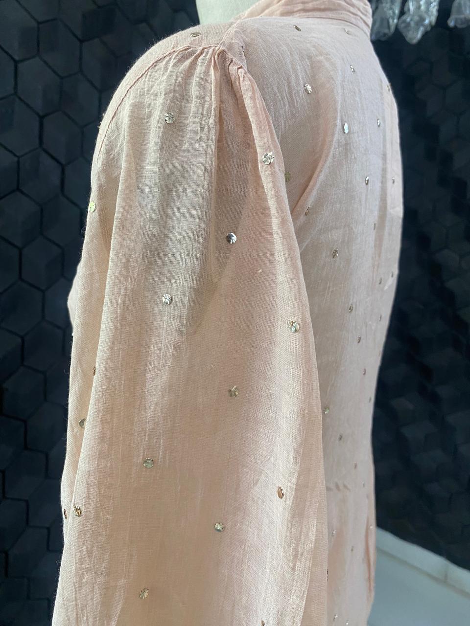 Peach Golden Tissue Mukaish Bird Design Coord set
