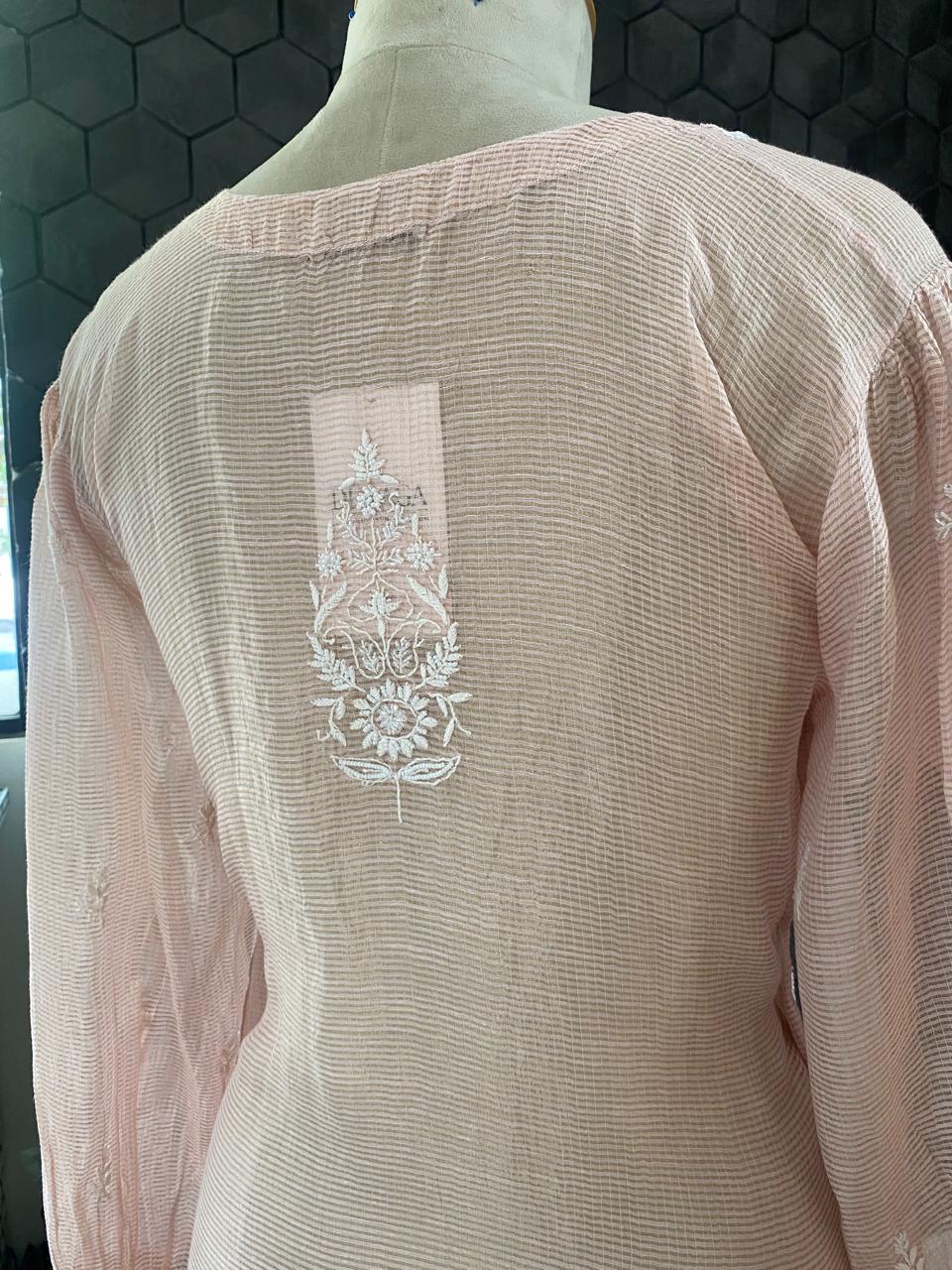 Peach Stripe Tissue Chikankari Co-ord Sets