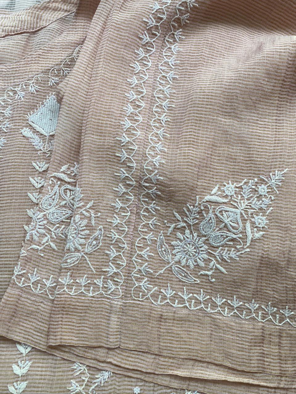 Peach Stripe Tissue Chikankari Co-ord Sets