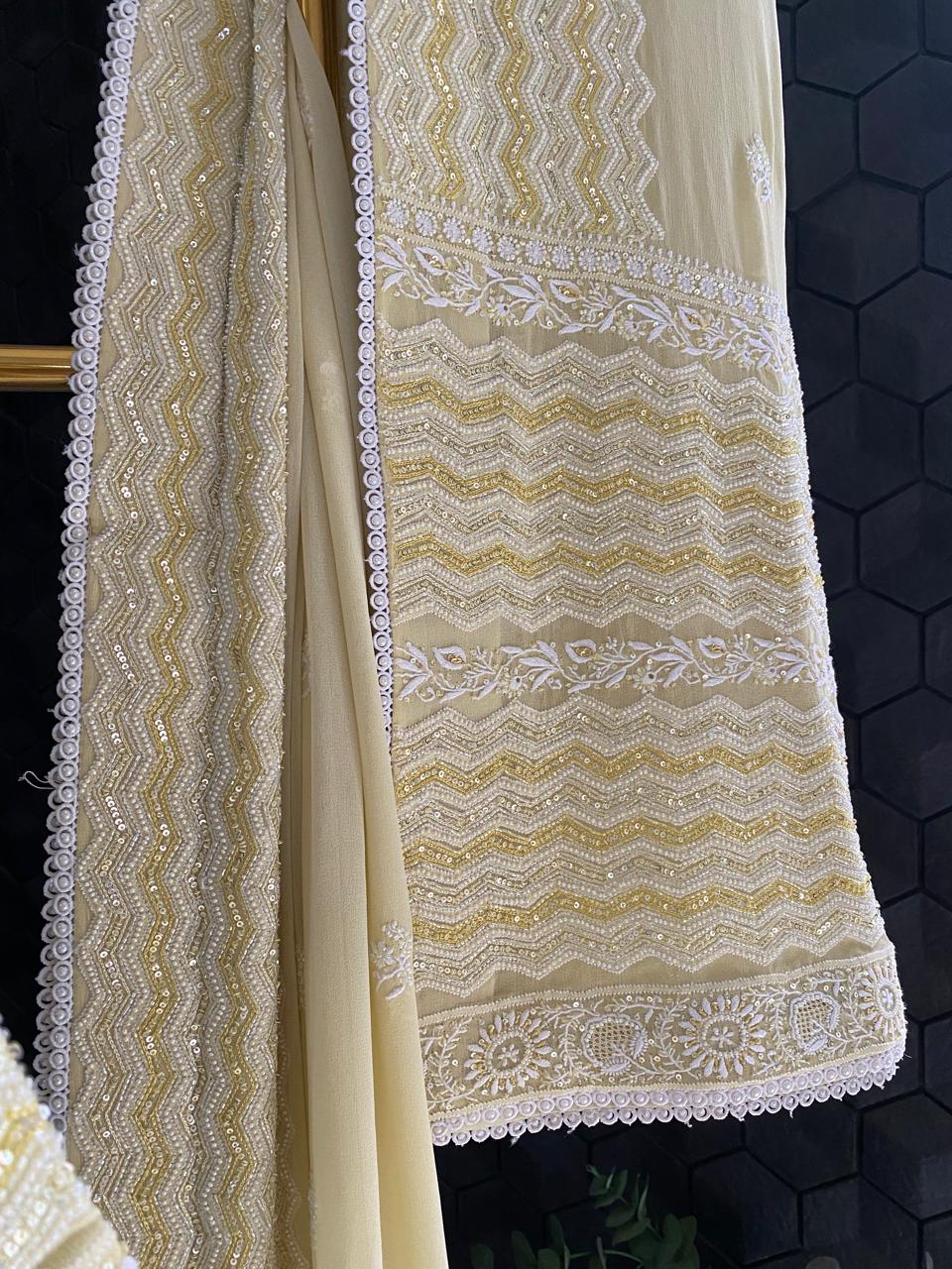 Yellow Georgette Chikankari Anarkali Set with Aari Embroidery