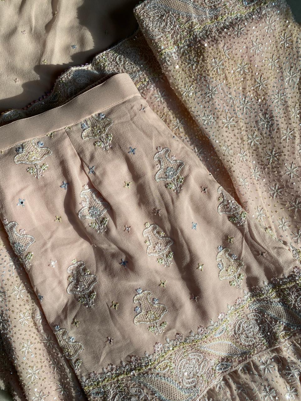 Blush Pink Georgette Chikankari Sharara Set