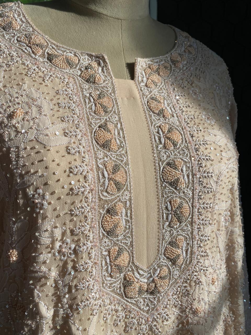 Peach Rose Georgette Chikankari Heavy Dupatta Set