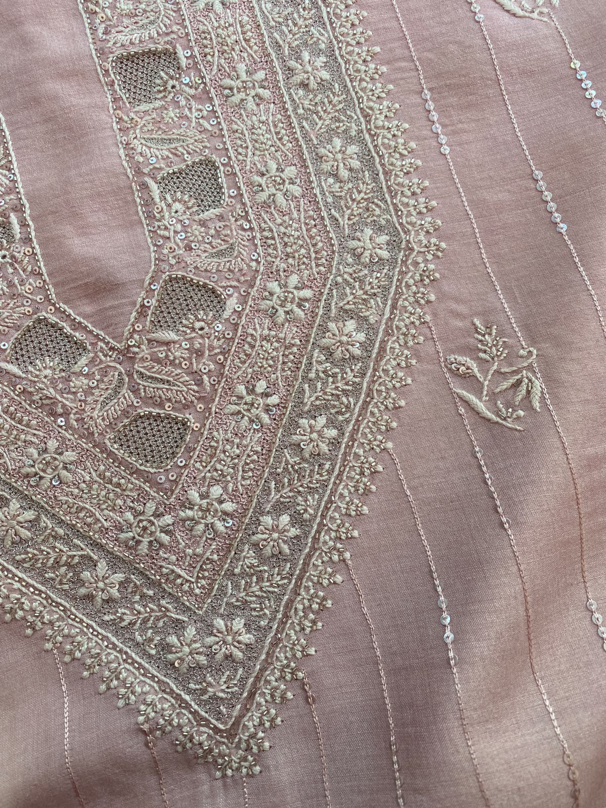 Pink Moonga Silk chikankari Mens Kurta