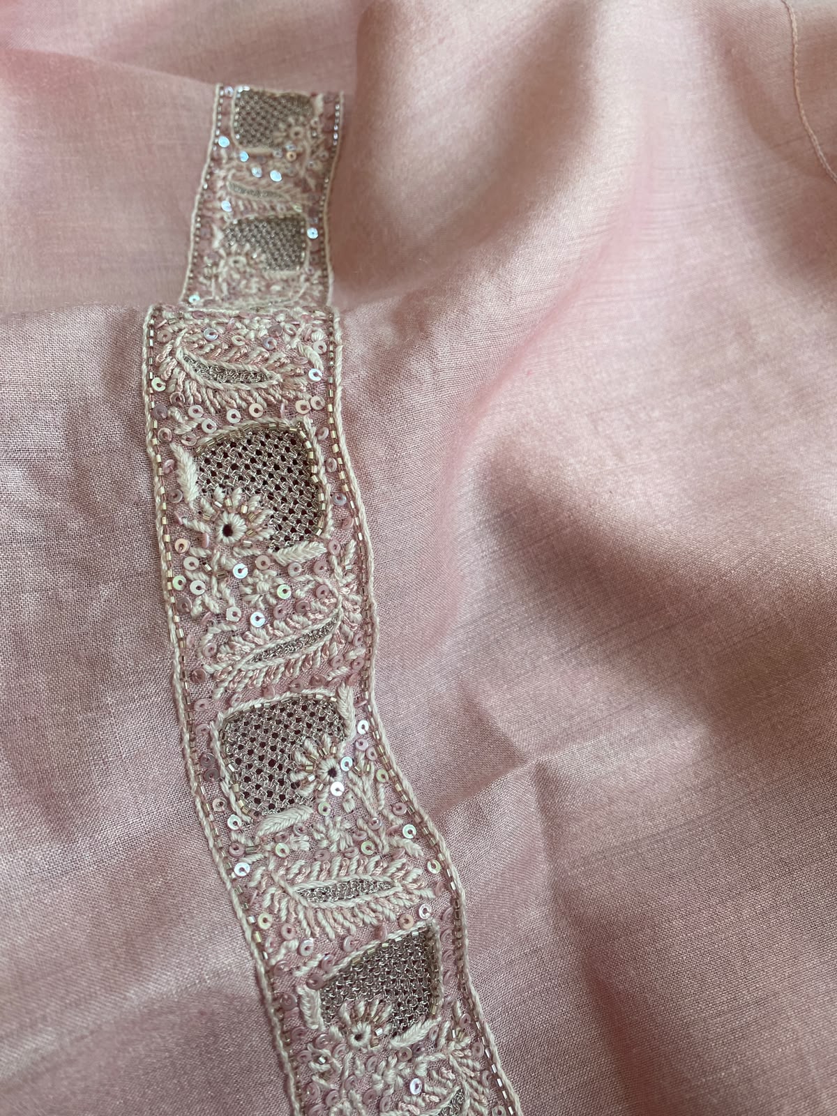 Pink Moonga Silk chikankari Mens Kurta