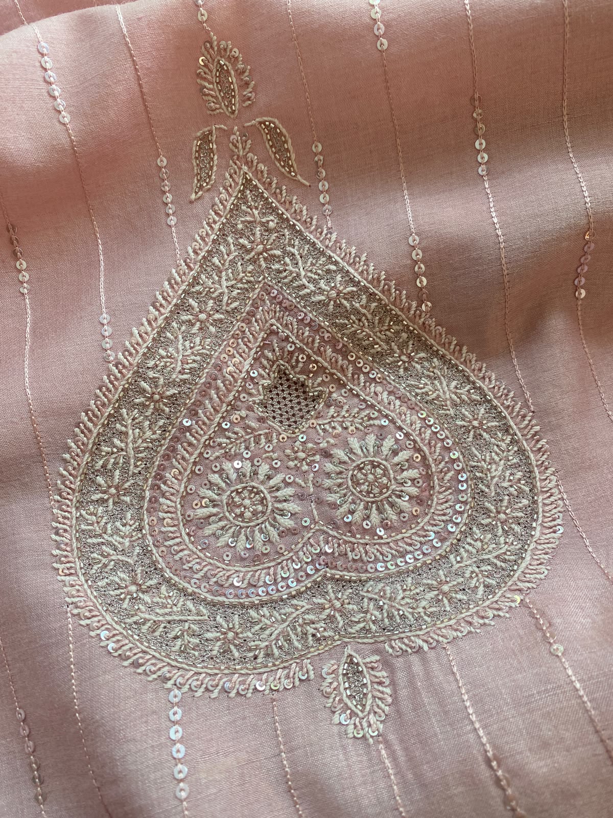 Pink Moonga Silk chikankari Mens Kurta