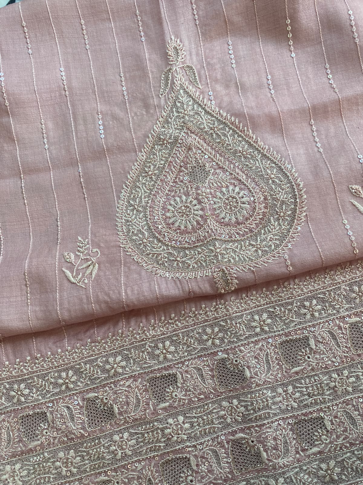Pink Moonga Silk chikankari Mens Kurta