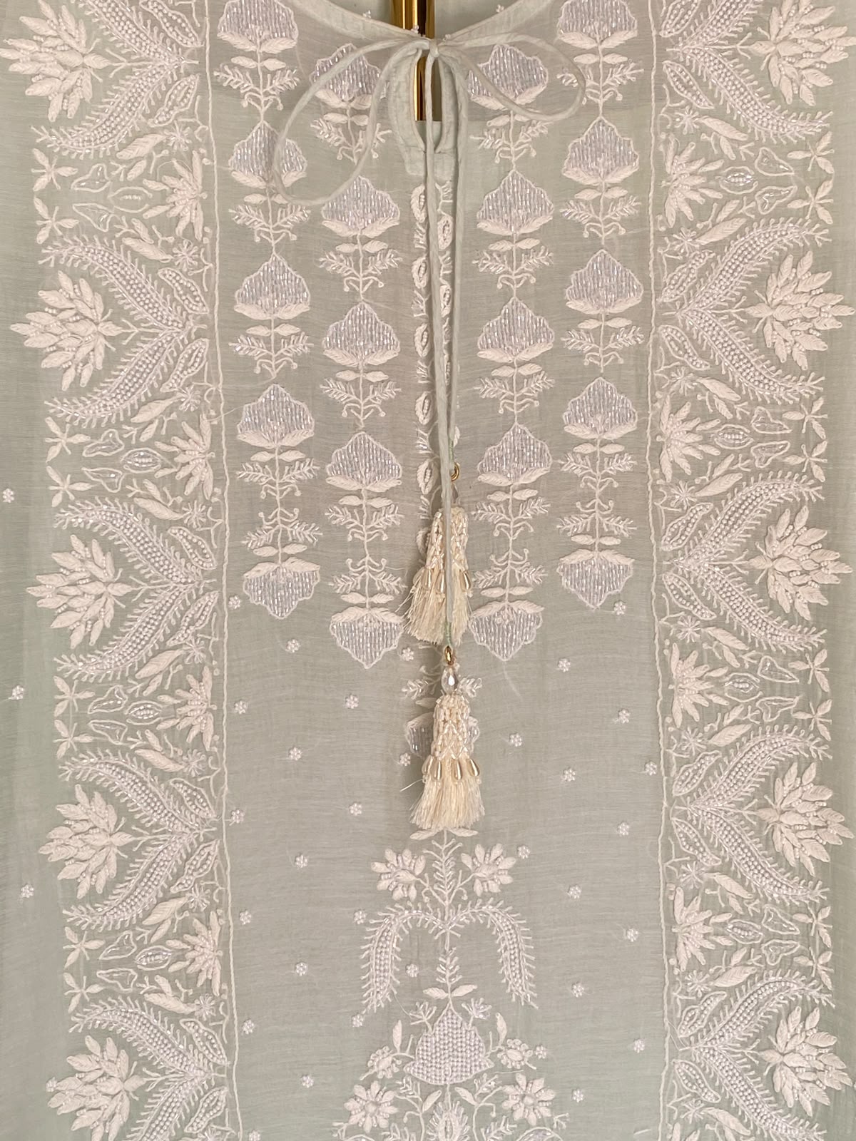 Sea Green Mul Chanderi Chikankari Kaftan