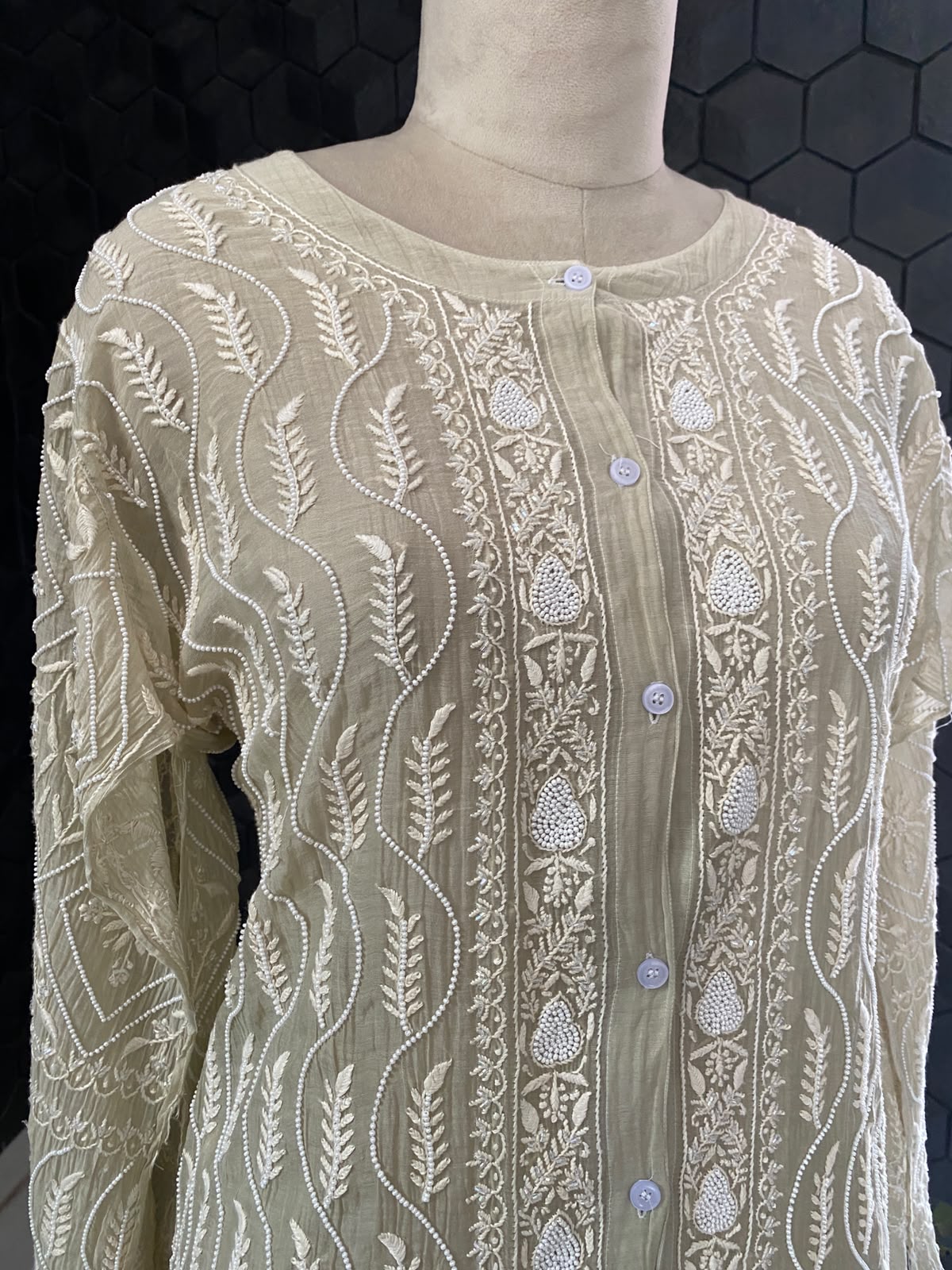 Sage Green Mul Chanderi Chikankari Co-ord set