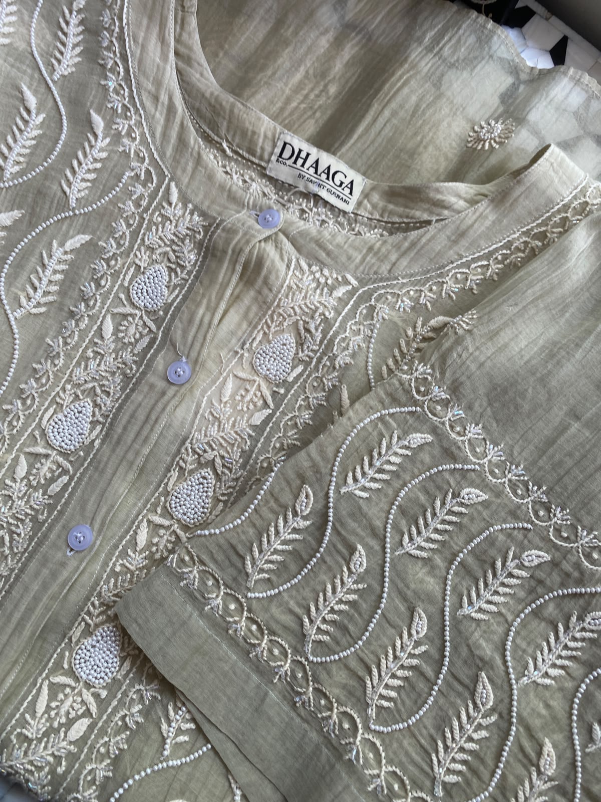 Sage Green Mul Chanderi Chikankari Co-ord set