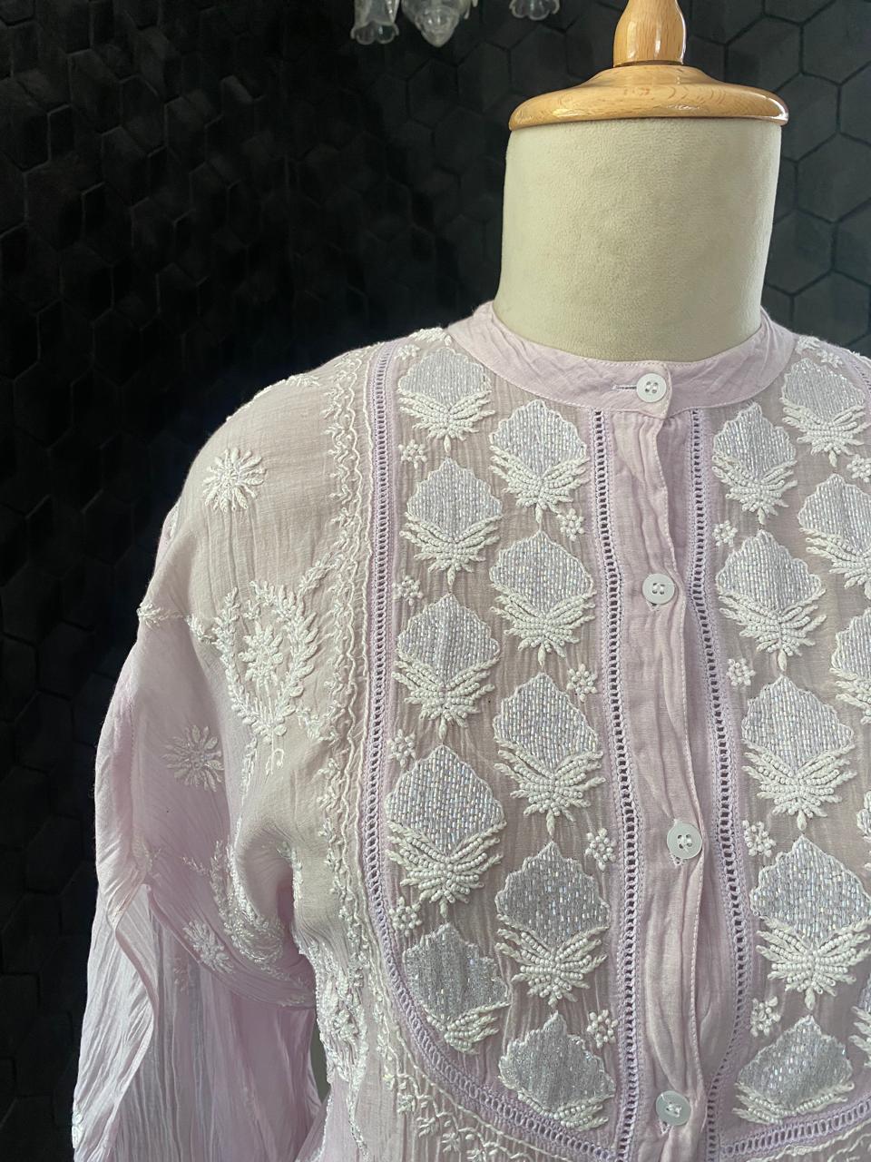 Pink Mul ChanderiChikankari Co-ord set