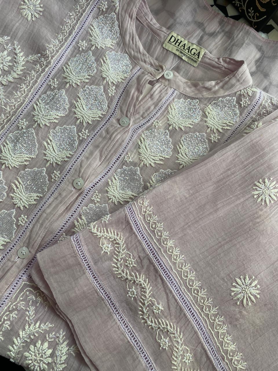 Pink Mul ChanderiChikankari Co-ord set