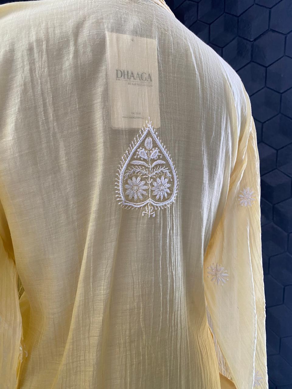 Yellow Mul Chanderi Chikankari Co-ord set