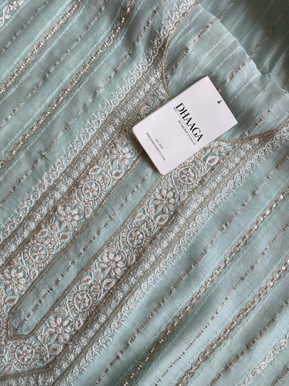 Sea Green Mul Chanderi with Zari and Cut Dana Work