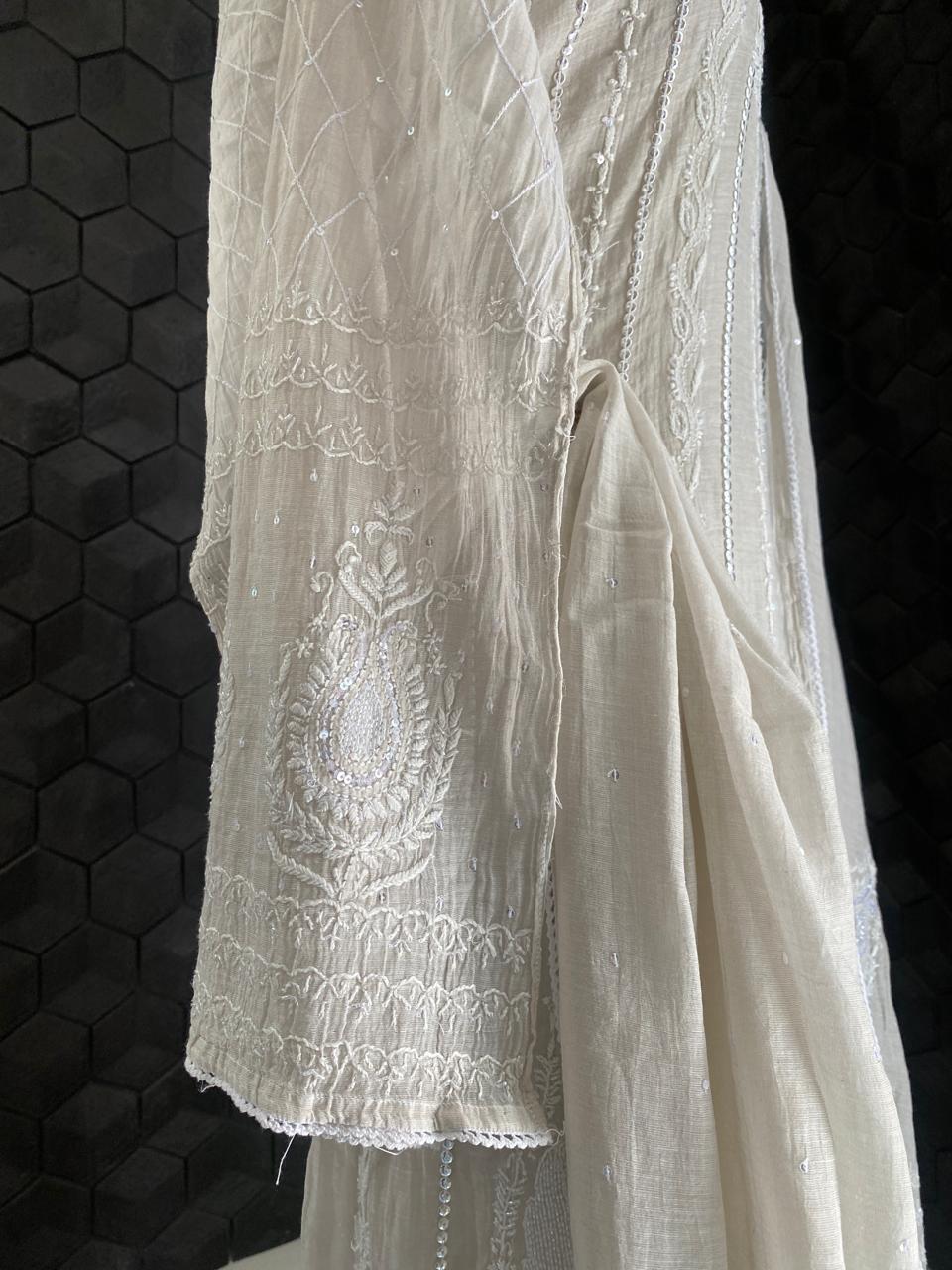 Silver Tissue Anarkali Set With Sequins