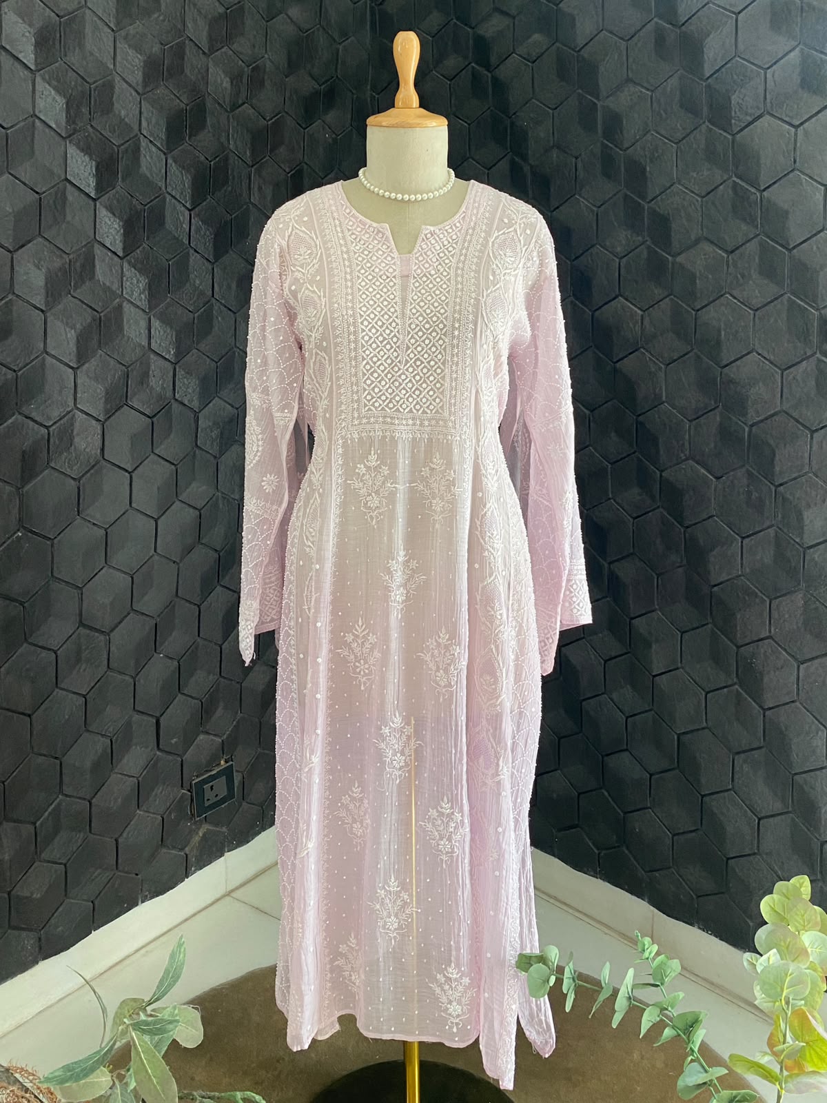 Pink Mul Chanderi Kurta Set with Beads and Sequins Work