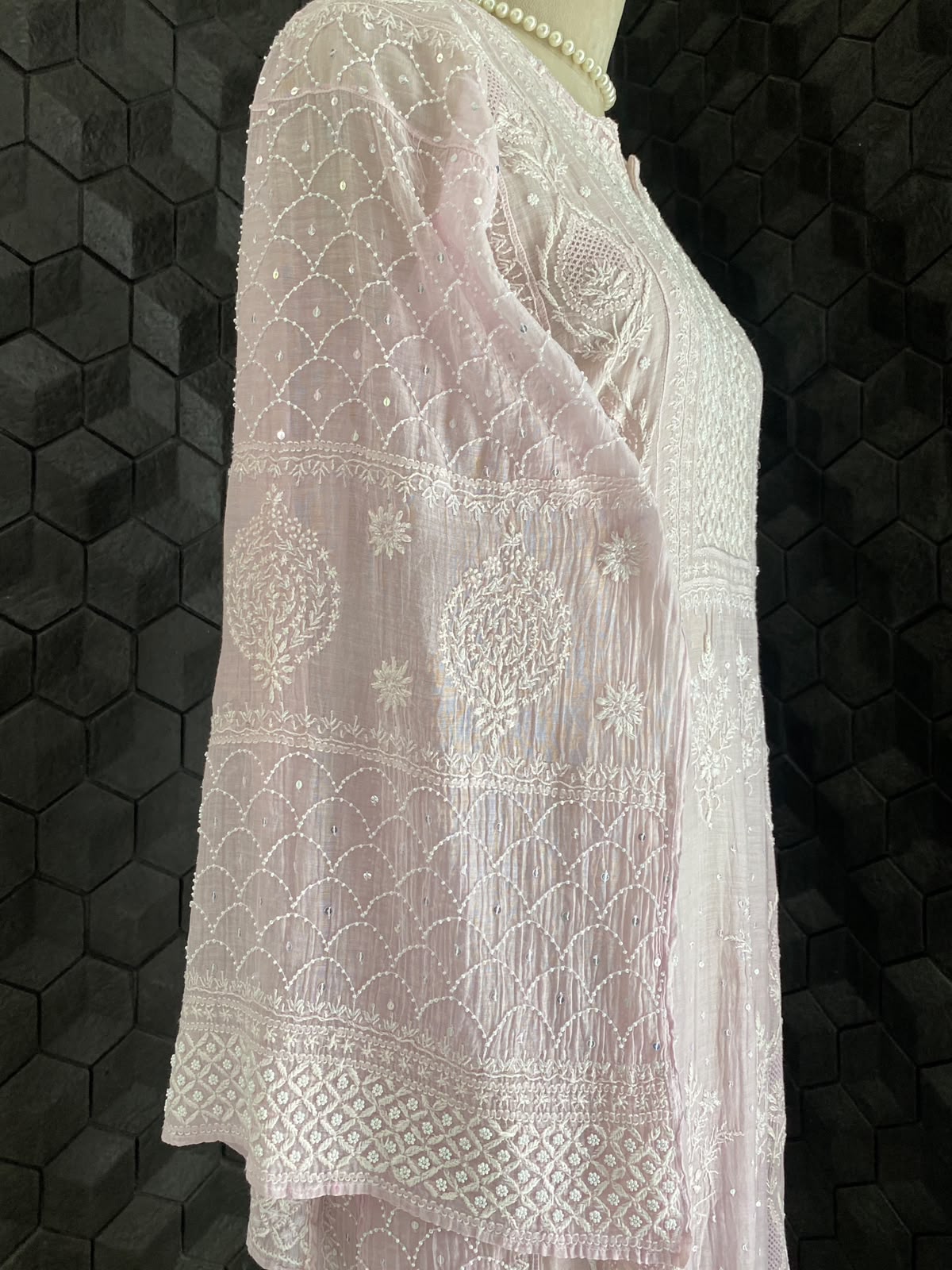 Pink Mul Chanderi Kurta Set with Beads and Sequins Work