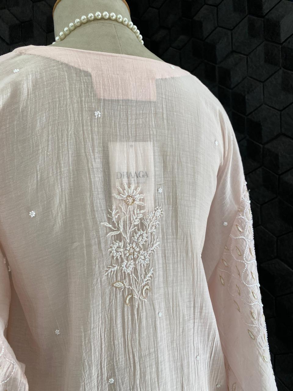 Blush Pink Mul Chanderi Chikankari Kurta Set