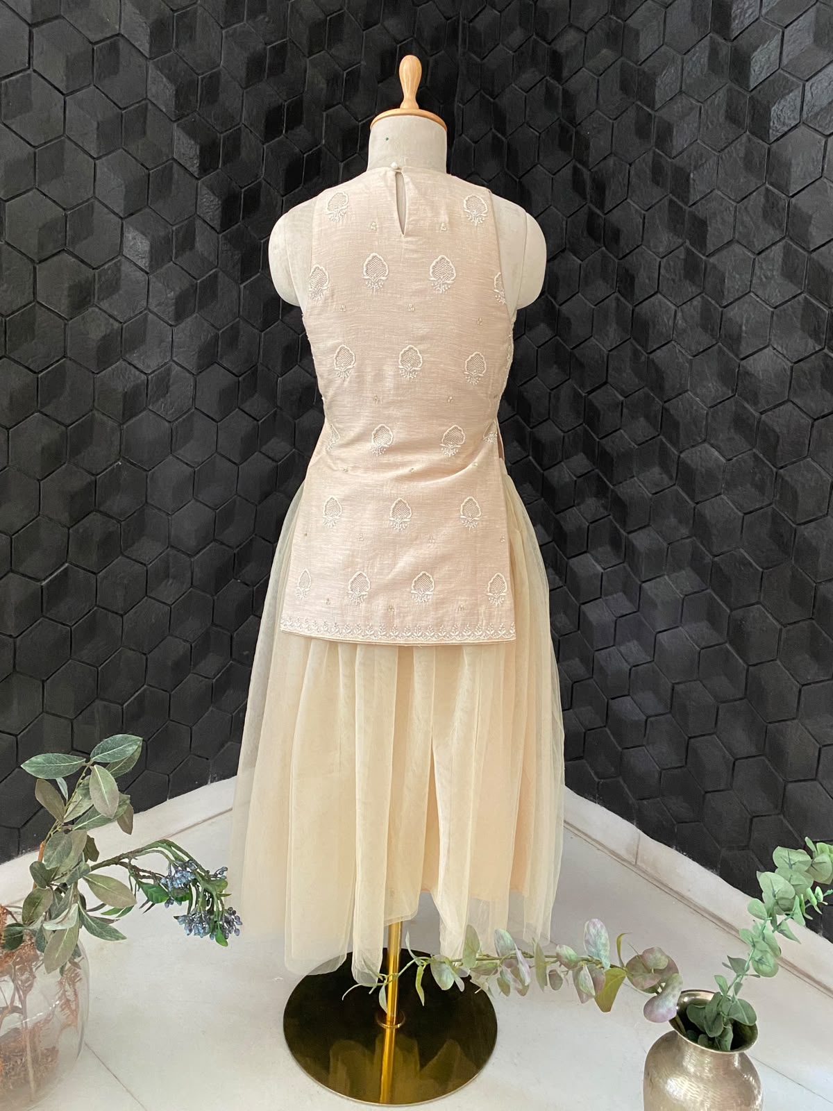 Tissue Chikankari Top and Skirt with Statement Bird Motif