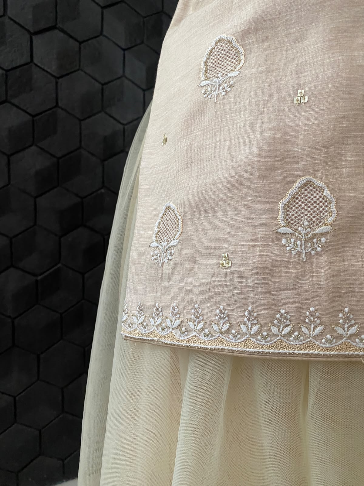 Tissue Chikankari Top and Skirt with Statement Bird Motif