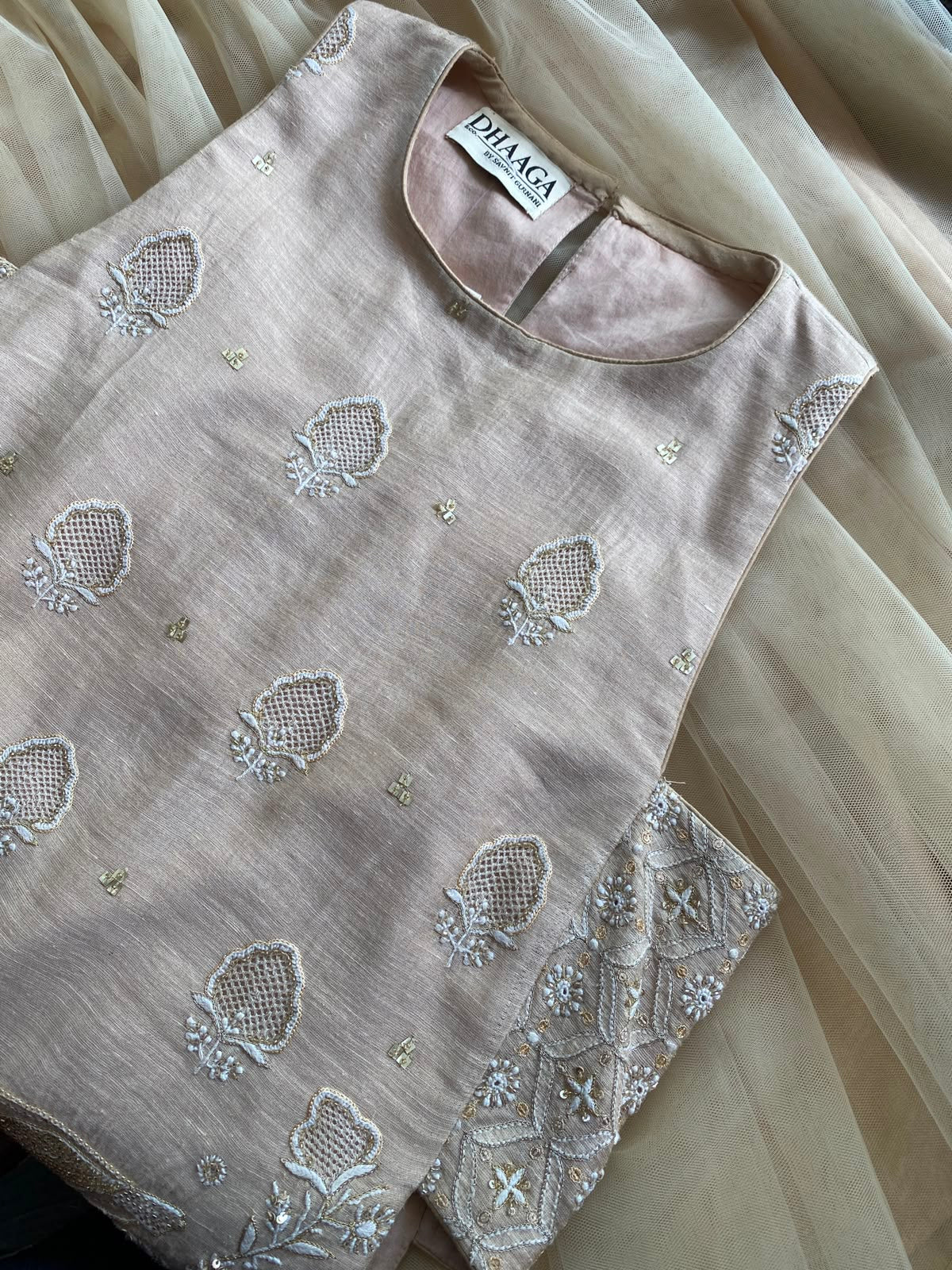Tissue Chikankari Top and Skirt with Statement Bird Motif