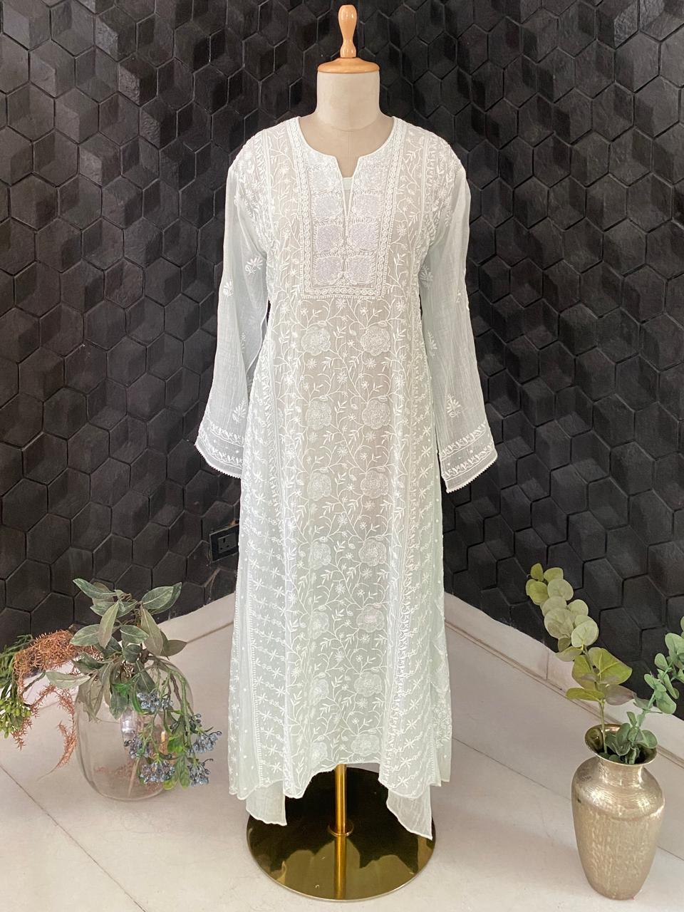 Powder Blue Mul Chanderi Kurta Set
