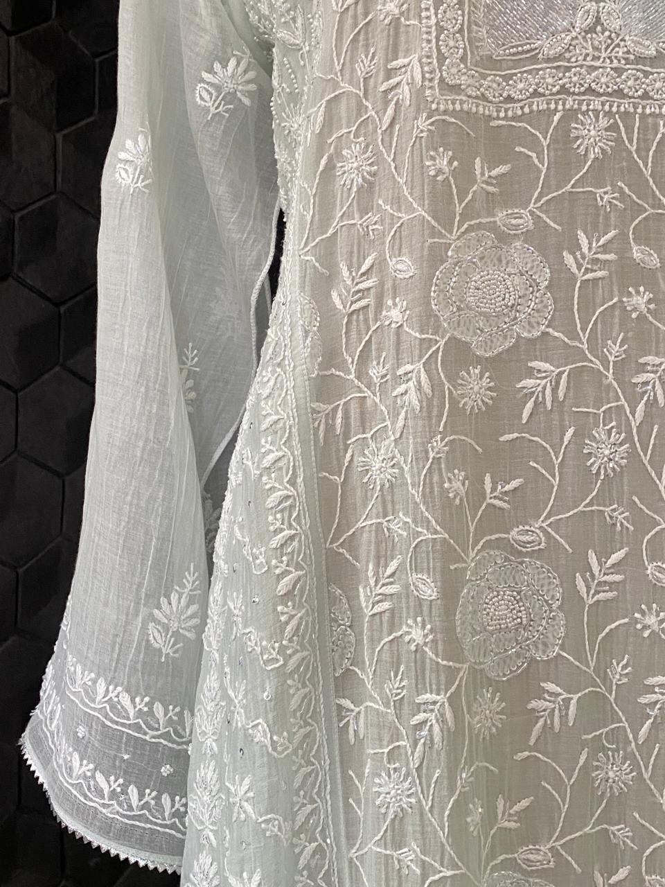 Powder Blue Mul Chanderi Kurta Set