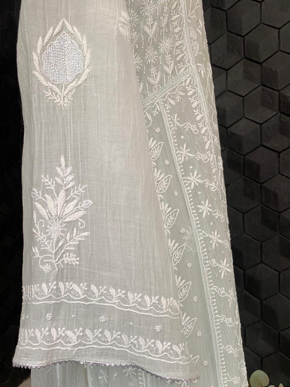 Powder Blue Mul Chanderi Kurta Set